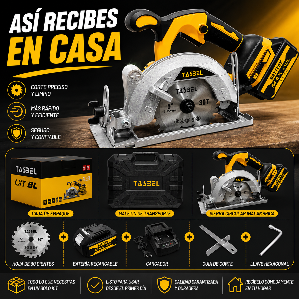 🔥 Combo Sierra Circular 2 Baterías + 5 Discos – Corte Rápido y Preciso