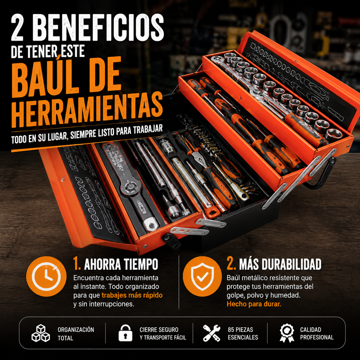 CAJA DE HERRAMIENTAS 85 PIEZAS – 5 NIVELES - PROFESIONAL