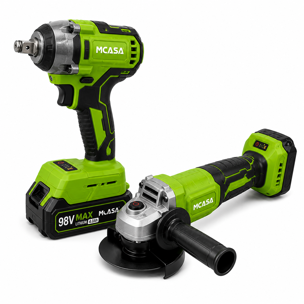 Set De 4 Herramientas Mcasa: Taladro Brushless + Esmeril angular 4.5”  + Rotomartillo Brushless + Llave de impacto 1/2” (500Nm)