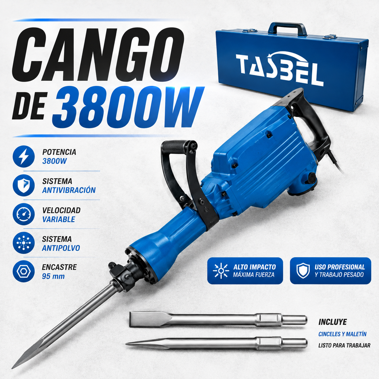 CANGO 3800W Martillo Demoledor Eléctrico con 50 J