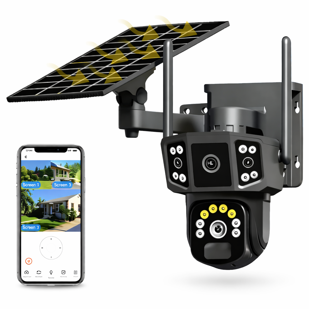 Cámara de Seguridad con panel Solar  - 2 lentes y visión nocturna a color PTZ 360 WiFi