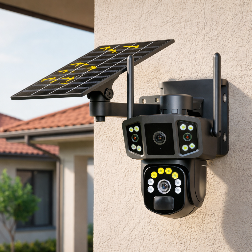 Cámara de Seguridad con panel Solar  - 2 lentes y visión nocturna a color PTZ 360 WiFi