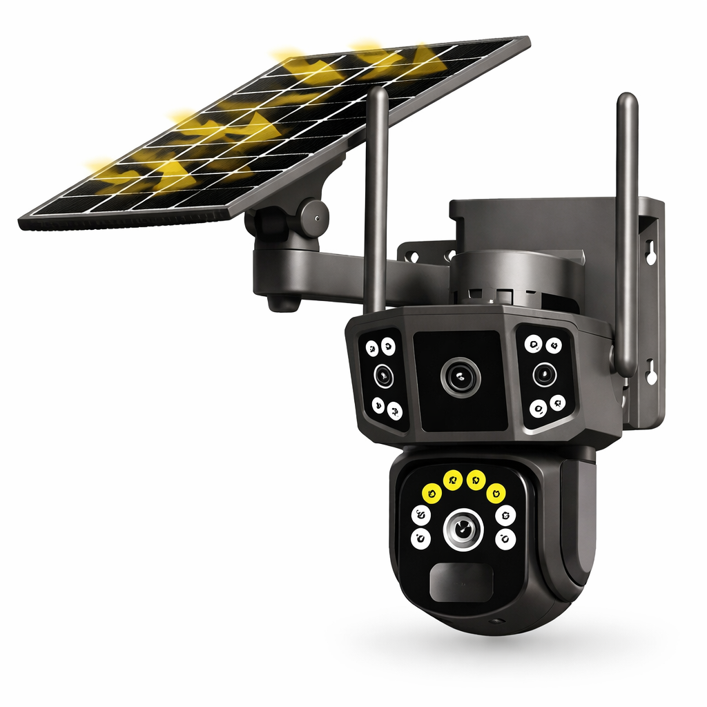 Cámara de Seguridad con panel Solar  - 2 lentes y visión nocturna a color PTZ 360 WiFi