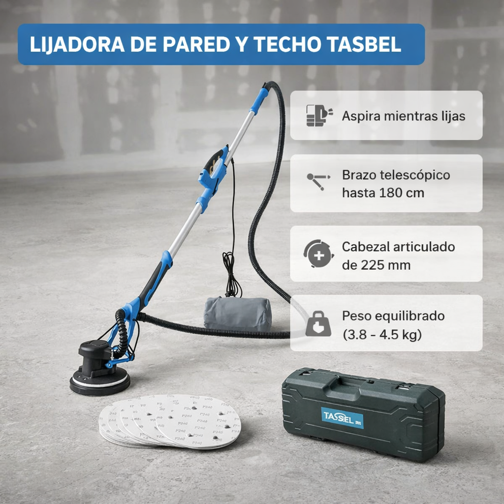 Lijadora de Pared y Techo con función de aspirado - Incluye 6 lijas