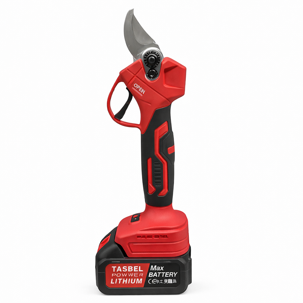 Set 4 Herramientas Jardin Rojo Tasbel - Cortador de cesped + Tijera para podar + Soplador + Sierra