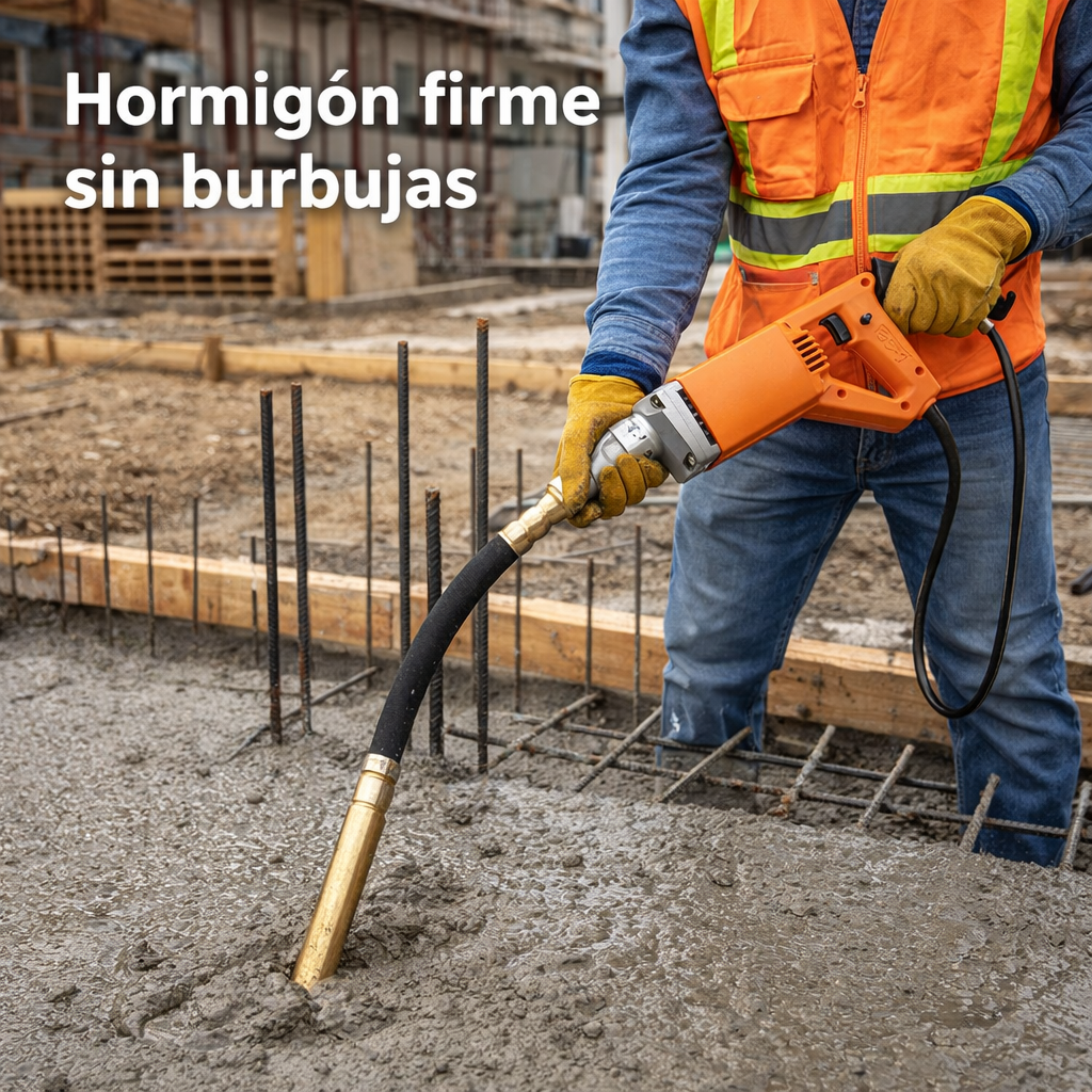 Vibrador de concreto y Hormigón de 800 Watts. Manguera de 1 metro / Deja el Concreto firme y compacto