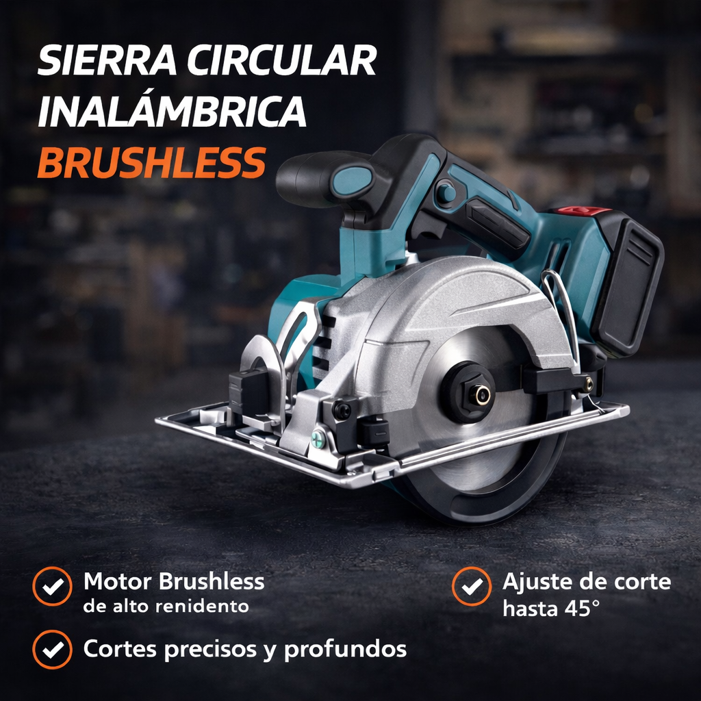 Sierra Circular Inalámbrica con 2 Baterías + 5 Discos