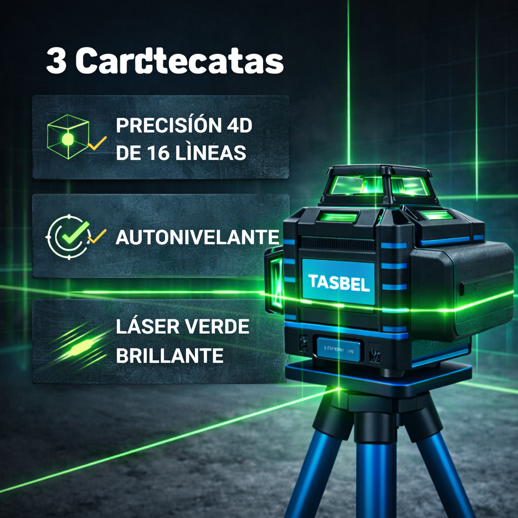 Nivel Láser 4D Profesional 16 Líneas Luz Verde + 2 Baterías