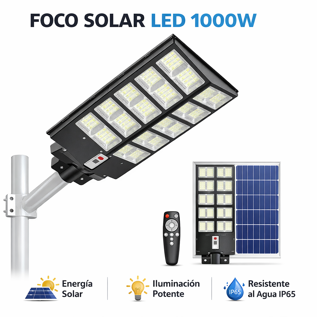 Foco Solar LED Exterior 1000W – Iluminación Potente y Eficiente 🌞💡