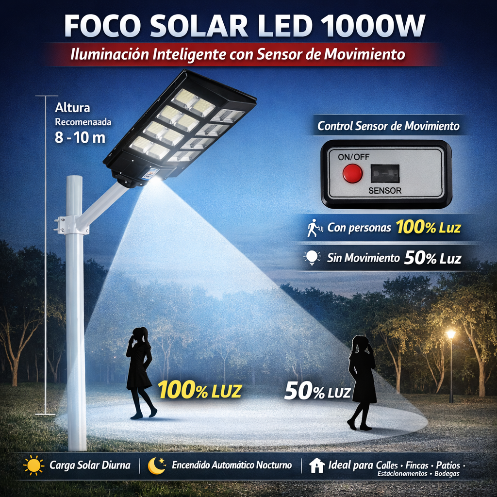 Foco Solar LED Exterior 1000W – Iluminación Potente y Eficiente 🌞💡