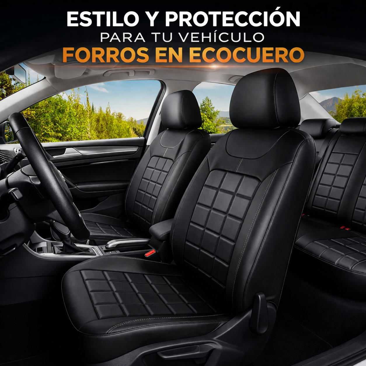 🧰 FORRO CUBRE ASIENTOS AUTO EN ECOCUERO Negros – PROTECCIÓN Y ESTILO 360°