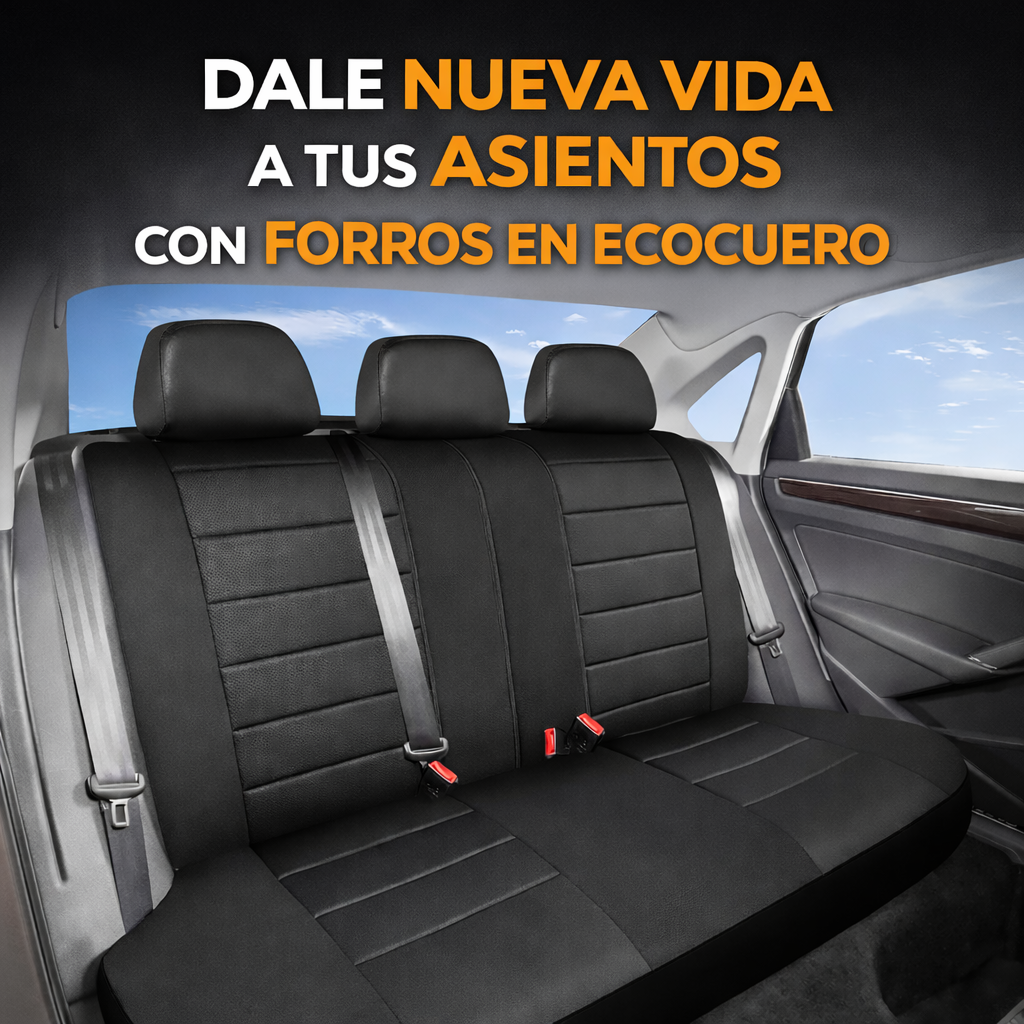 🧰 FORRO CUBRE ASIENTOS AUTO EN ECOCUERO Negros – PROTECCIÓN Y ESTILO 360°