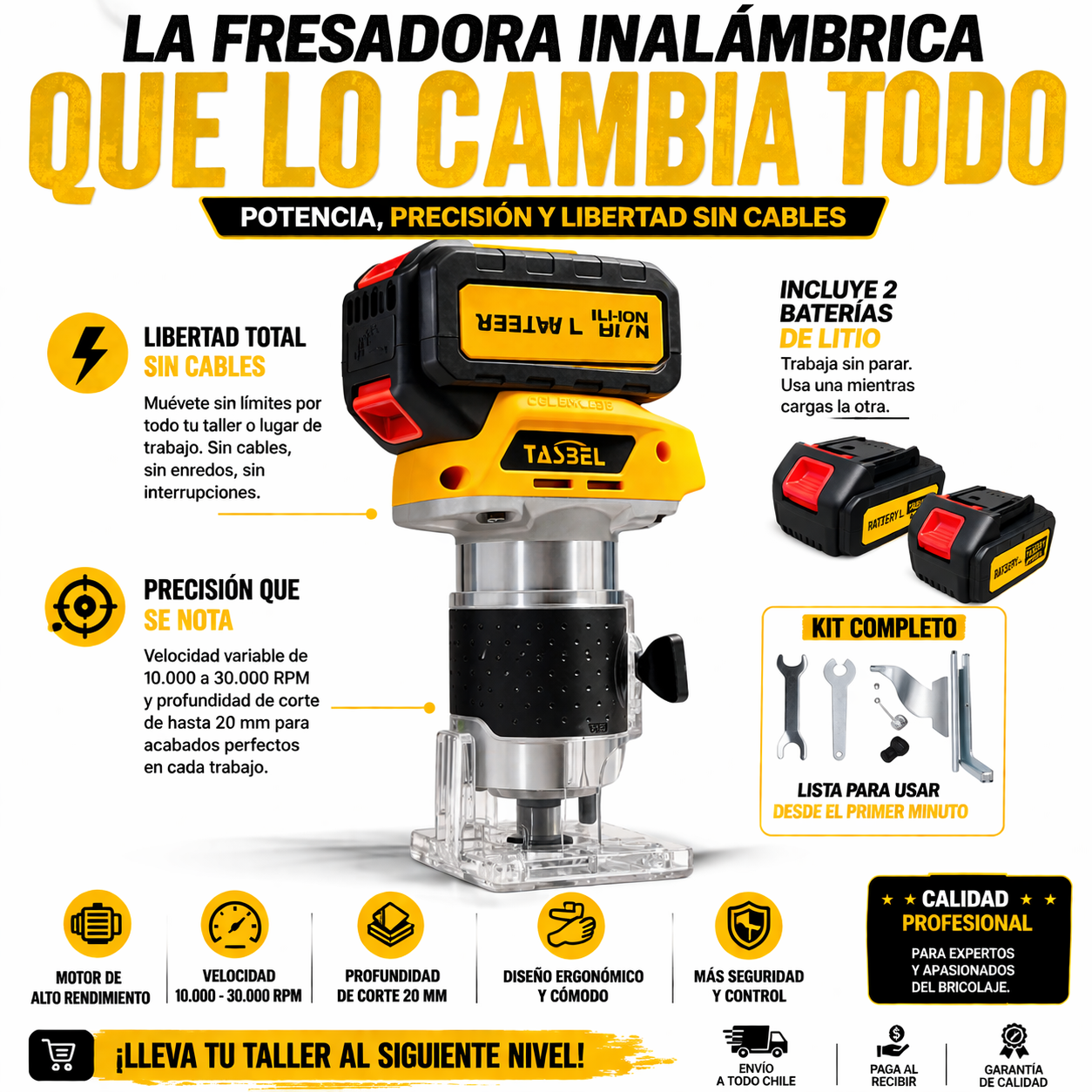 Fresadora Inalambrica Tasbel con Dos Baterias