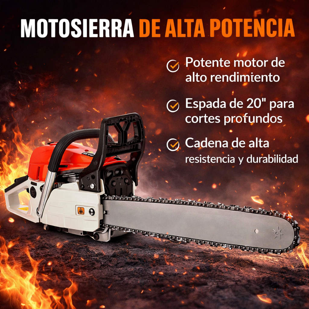 Motosierra a Bencina espada de 70 Cm – Potencia y rendimiento para trabajos exigentes