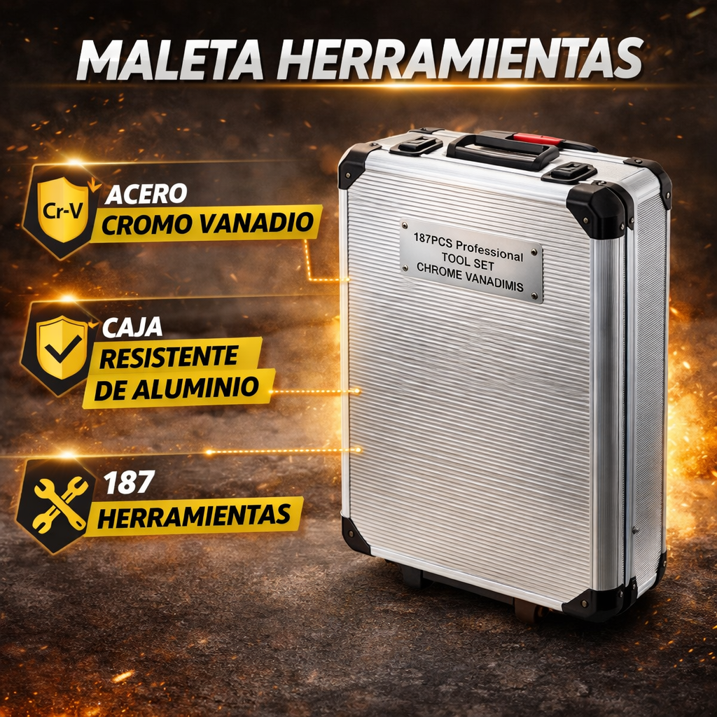 🧰 Caja de Herramientas Profesional 187 Piezas con Maletín