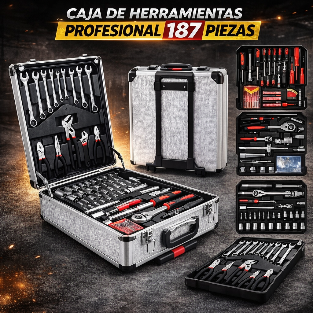 🧰 Caja de Herramientas Profesional 187 Piezas con Maletín