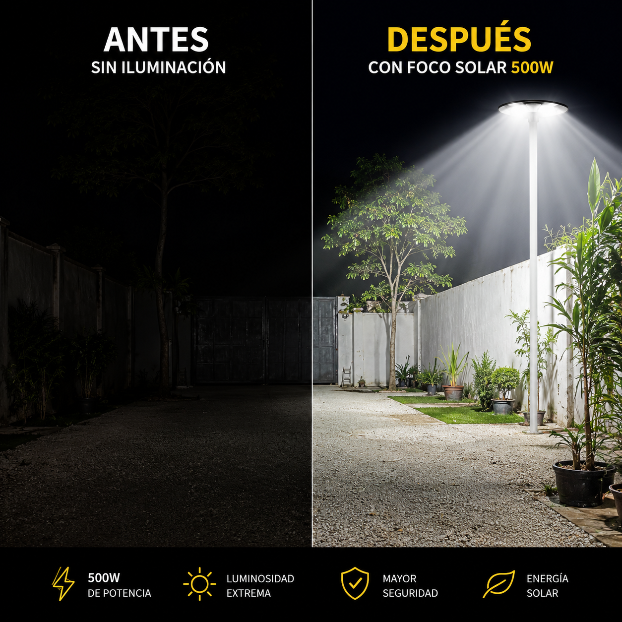 FOCO SOLAR LED UFO 500W CON SOPORTE