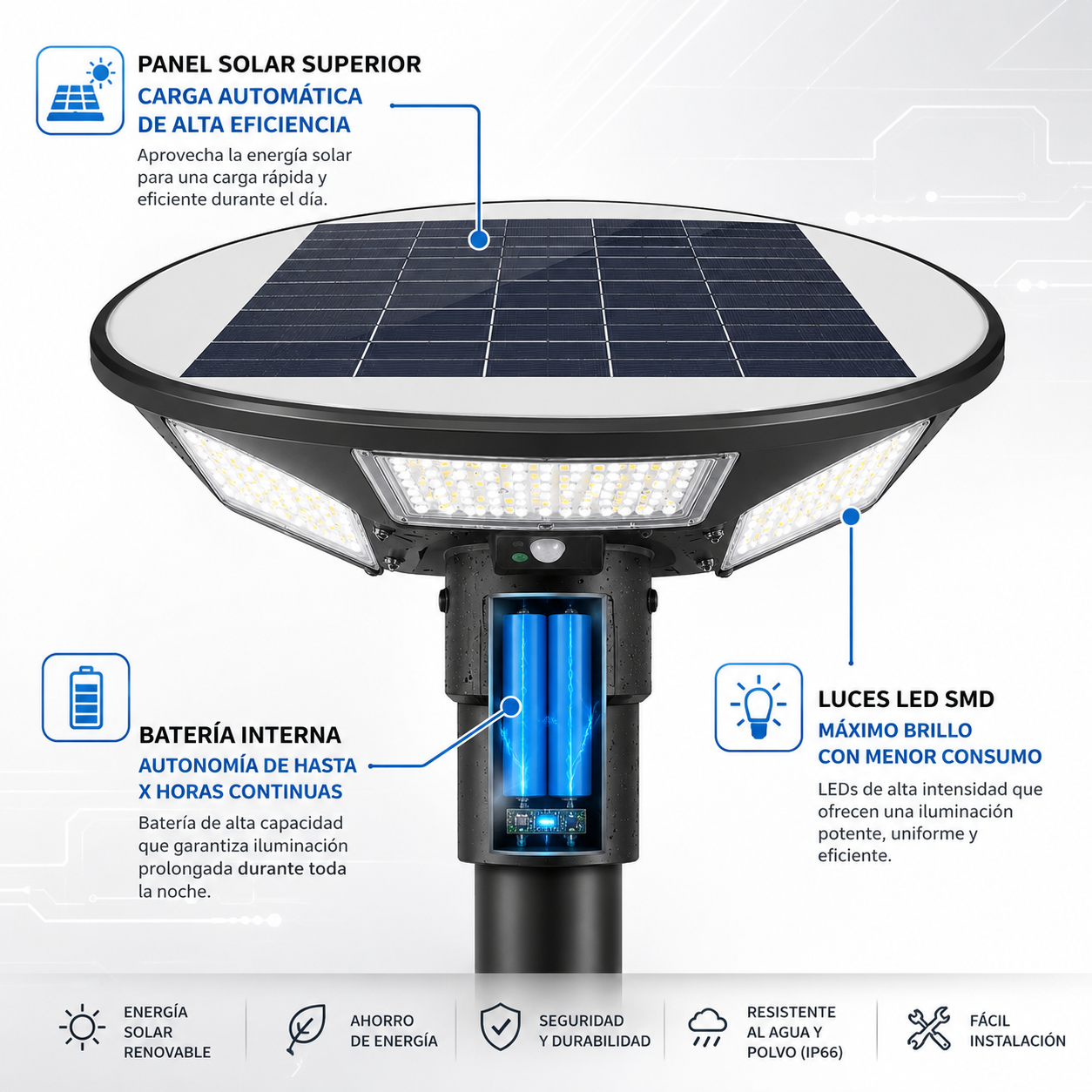 FOCO SOLAR LED UFO 500W CON SOPORTE