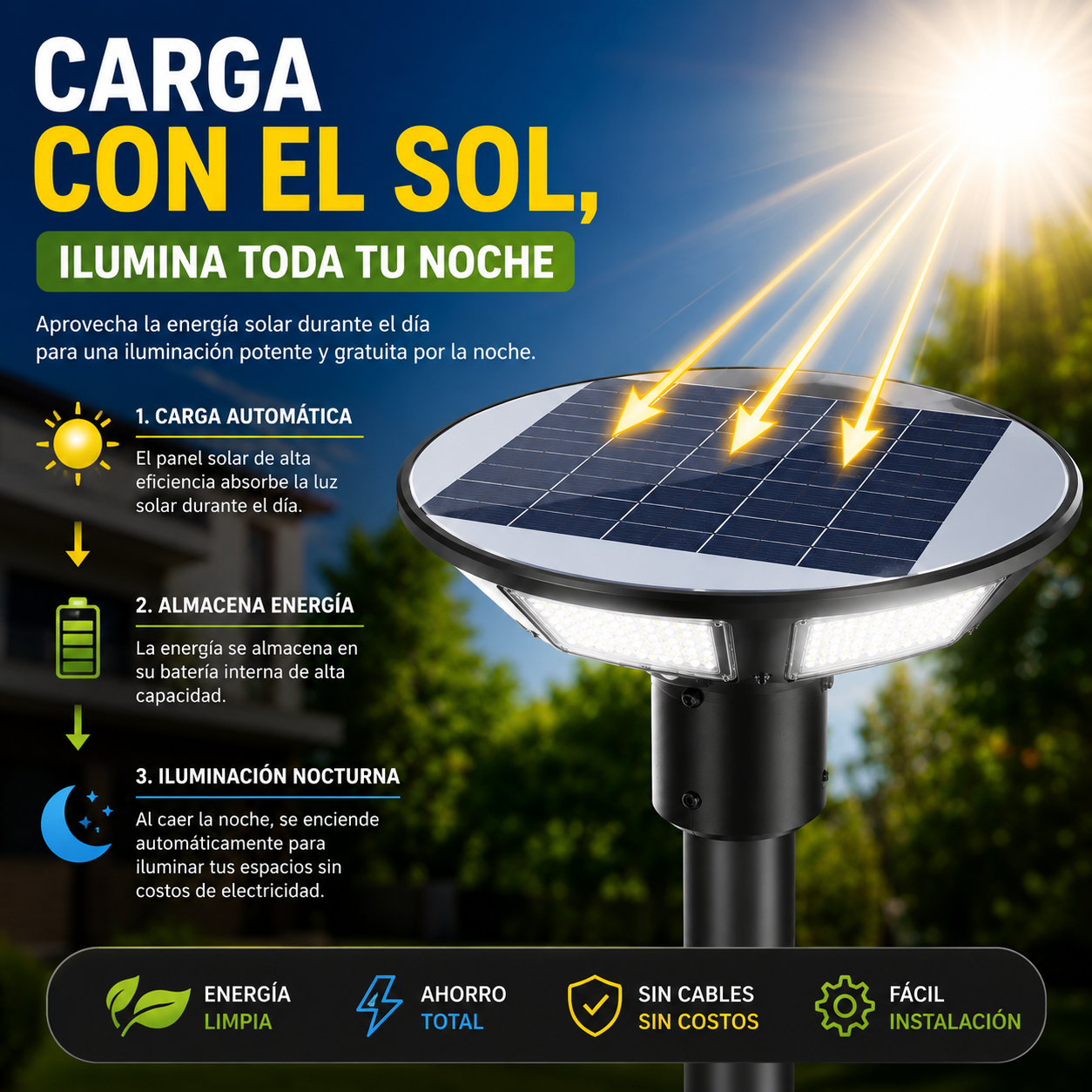 FOCO SOLAR LED UFO 500W CON SOPORTE