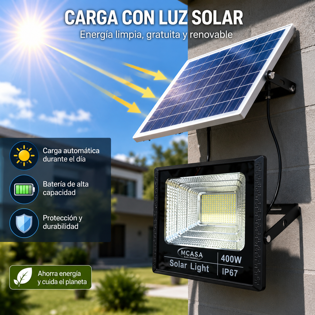 FOCO SOLAR REFLECTOR MCASA 400W – ILUMINACIÓN POTENTE PARA CUALQUIER ESPACIO 🌞💡