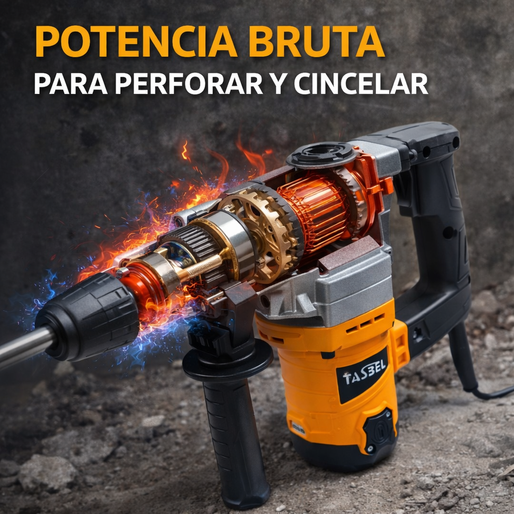 DEMOLEDOR 1500W IMPACTO TASBEL CON CINCEL – ROTOMARTILLO ELÉCTRICO