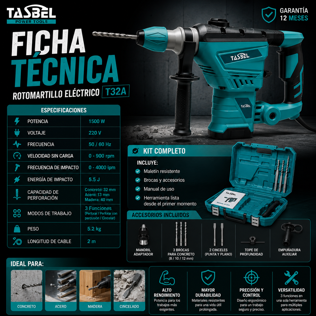 Demoledor Rotomartillo Taladro Azul