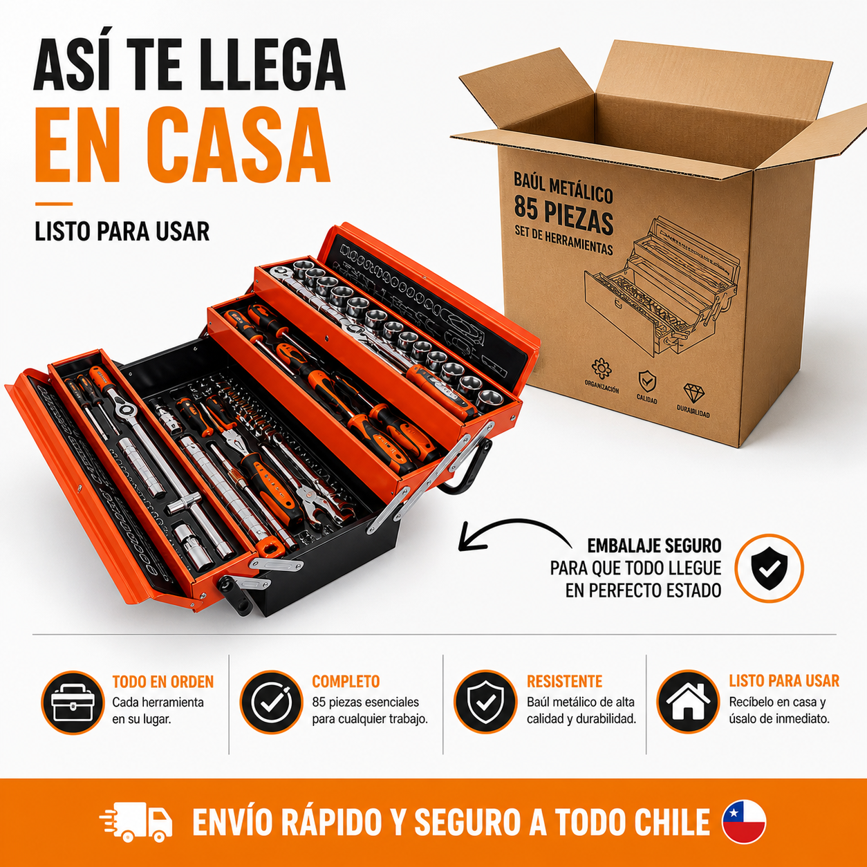 CAJA DE HERRAMIENTAS 85 PIEZAS – 5 NIVELES - PROFESIONAL