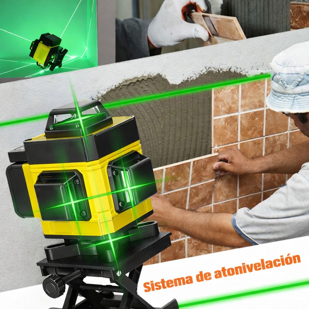 NIVEL LÁSER 4D DE 16 LÍNEAS Autonivelante - Incluye trípode y bases