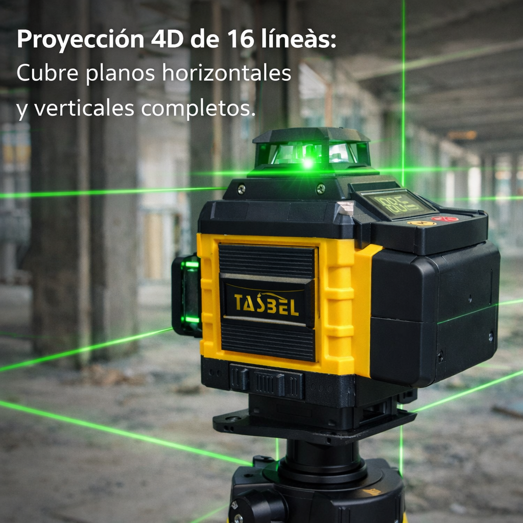 NIVEL LÁSER 4D DE 16 LÍNEAS Autonivelante - Incluye trípode y bases