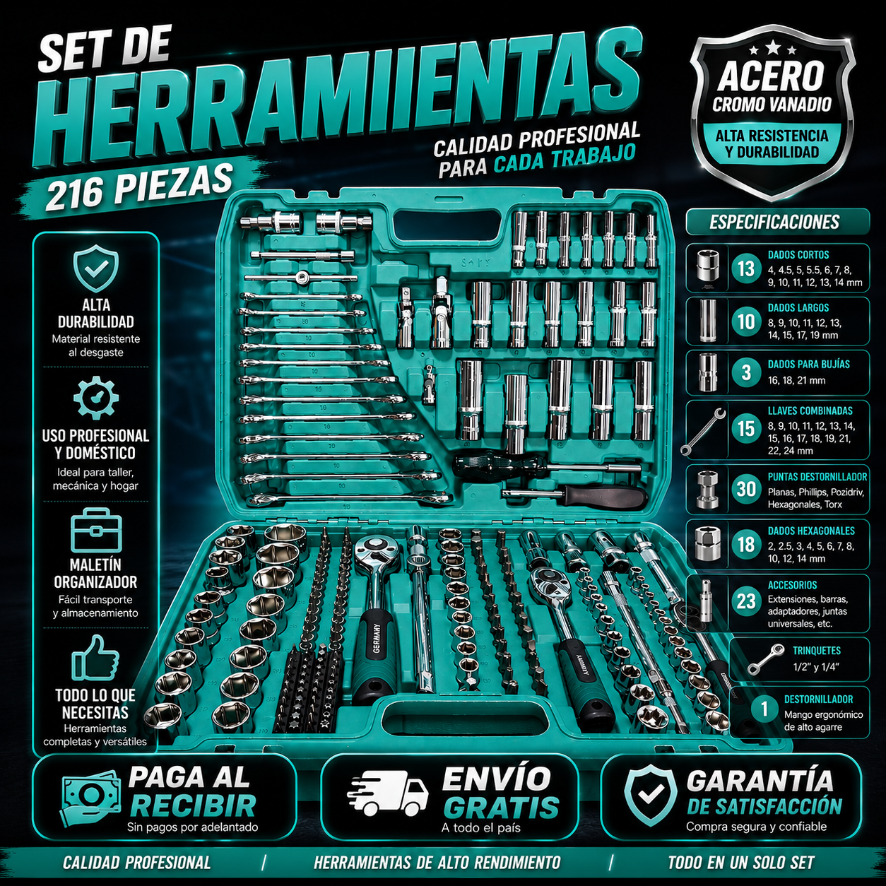 Set de herramientas de 216 Piezas Para todos tus trabajos